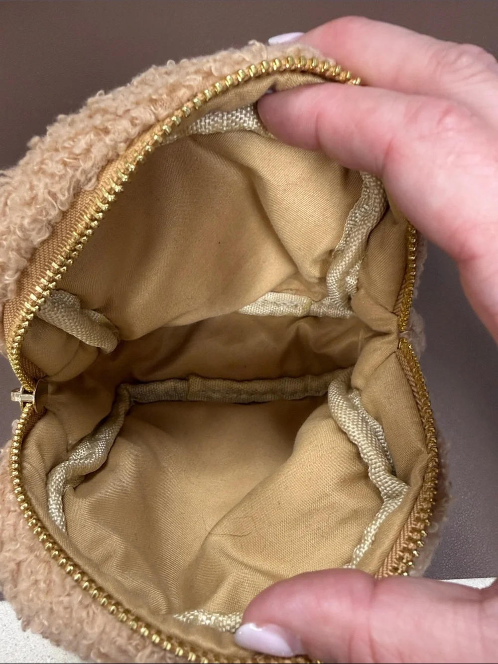 Mocha Sherpa Mini Makeup Bag